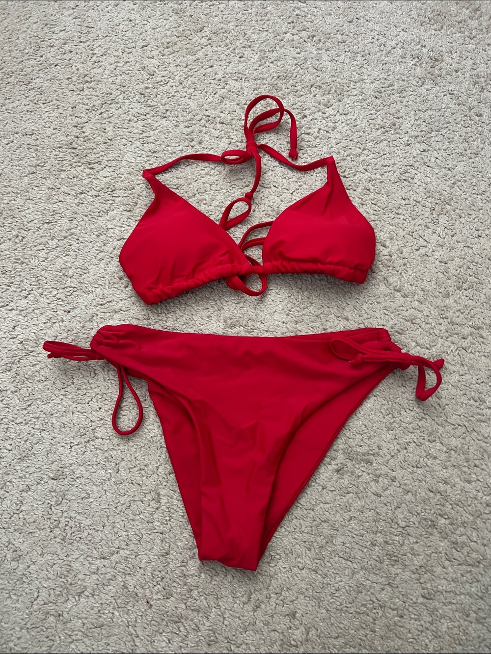 Red Tie-Side Triangle Bikini - Please see description for size